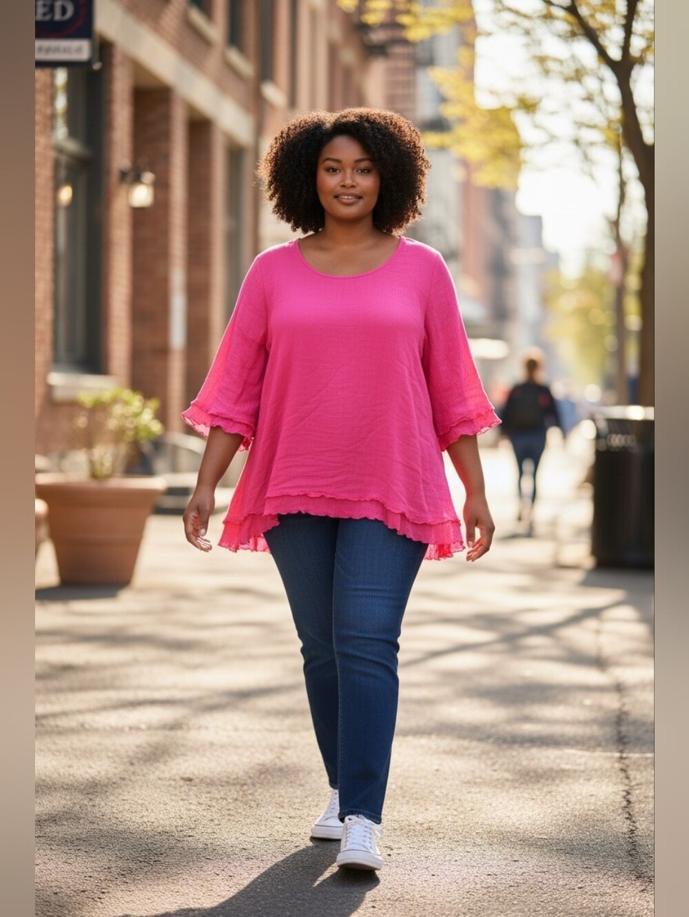 Soft Surroundings Cotton Gauze Women's Pink Layered Hem Tunic Top Sz 1X WT280